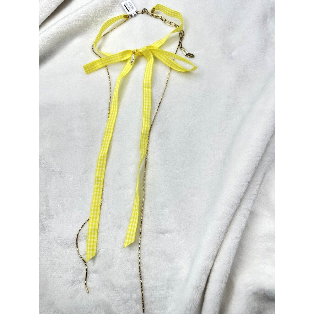 NEW Free People Necklace in Yellow Gingham Picnic Spring Coquette Bow Choker